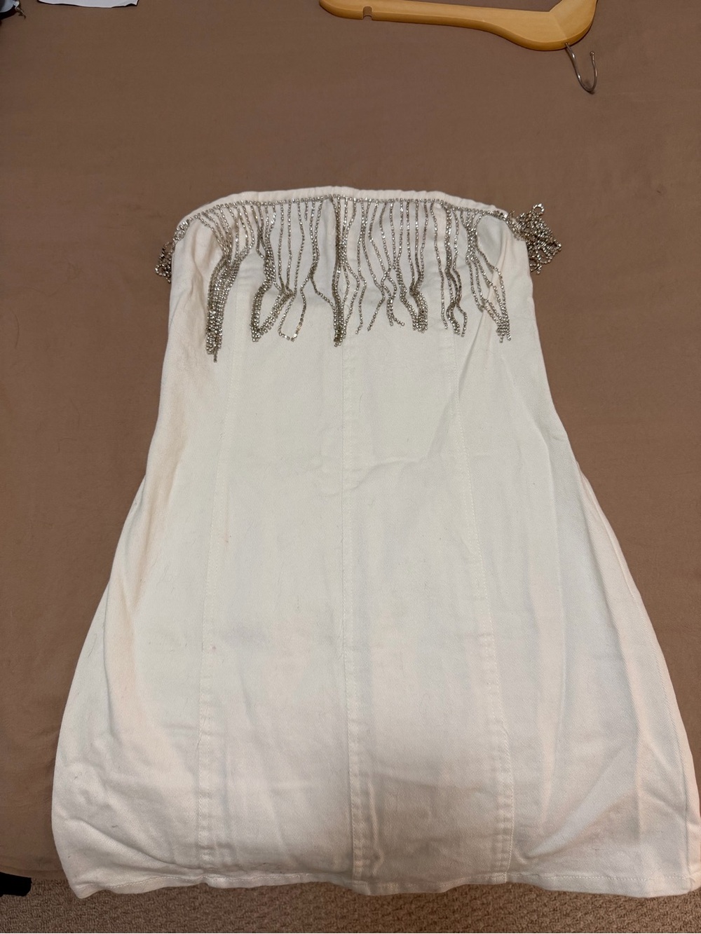 12th Tribe White Strapless Dress with Silver Fringe